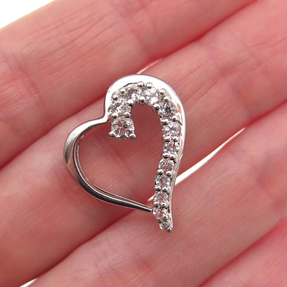 925 Sterling Silver Real Round-Cut White Topaz Heart Mini Slide Charm Pendant